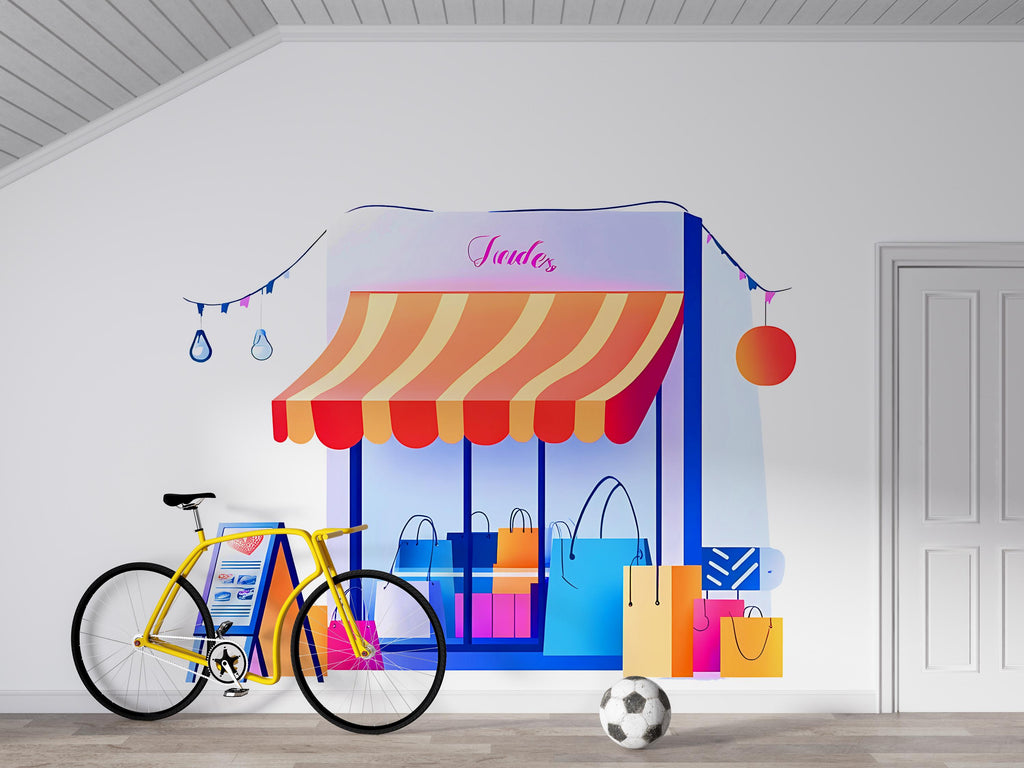 Kids Shop Wall Decal, Storefront Wall Sticker, Playroom Wall Decor, Kids Room Wall Art, Pretend Play Store Decal, Nursery Wall Sticker,043gm