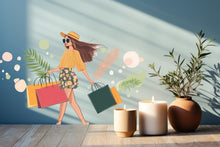 Load image into Gallery viewer, Shopping Girl Wall Decal, Fashion Woman Wall Sticker, Boutique Wall Decor, Fashion Wall Art, Shopping Wall Decal, Salon Wall Decor, 046gm