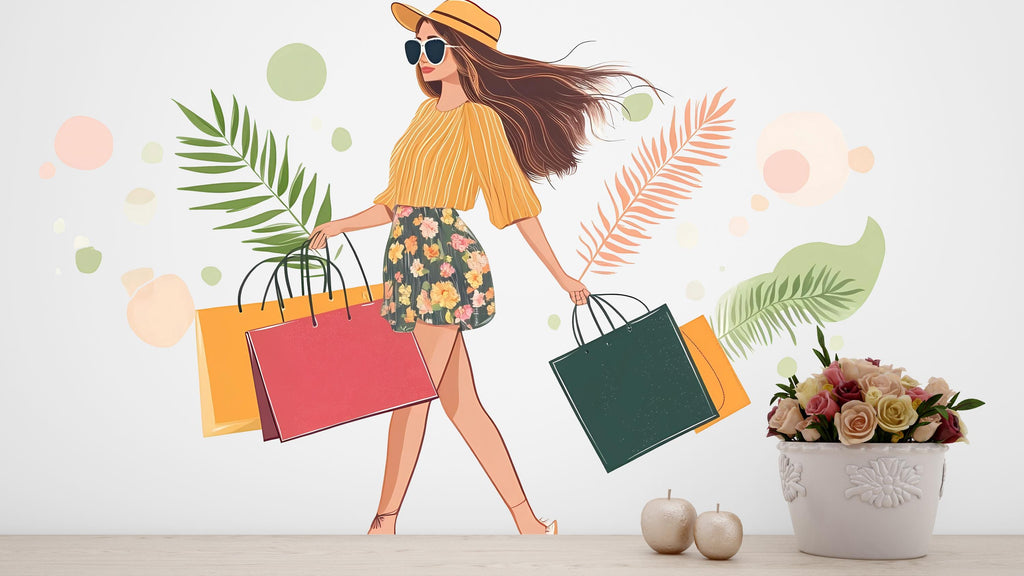 Shopping Girl Wall Decal, Fashion Woman Wall Sticker, Boutique Wall Decor, Fashion Wall Art, Shopping Wall Decal, Salon Wall Decor, 046gm