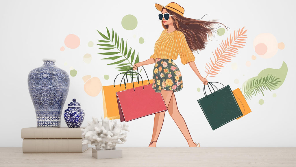 Shopping Girl Wall Decal, Fashion Woman Wall Sticker, Boutique Wall Decor, Fashion Wall Art, Shopping Wall Decal, Salon Wall Decor, 046gm