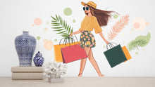 Load image into Gallery viewer, Shopping Girl Wall Decal, Fashion Woman Wall Sticker, Boutique Wall Decor, Fashion Wall Art, Shopping Wall Decal, Salon Wall Decor, 046gm