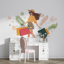 Load image into Gallery viewer, Shopping Girl Wall Decal, Fashion Woman Wall Sticker, Boutique Wall Decor, Fashion Wall Art, Shopping Wall Decal, Salon Wall Decor, 046gm