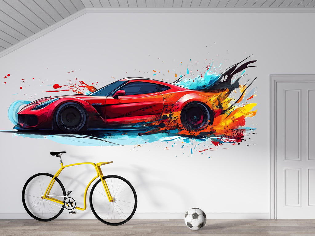 Sports Car Wall Decal, Race Car Wall Sticker, Supercar Wall Art, Boys Room Wall Decor, Car Wall Decal, Racing Car Wall Art, Car Decor, 047gm