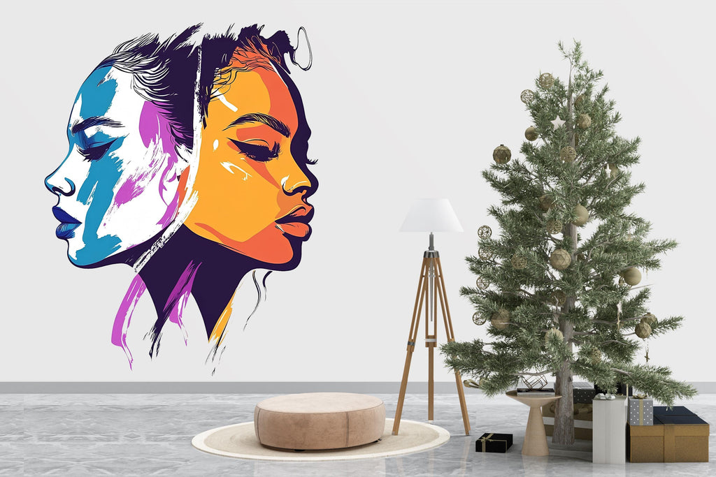 Abstract Face Wall Decal, Modern Woman Wall Art, Fashion Wall Sticker, Abstract Portrait Wall Decor, Beauty Salon Wall Decal, 049gm