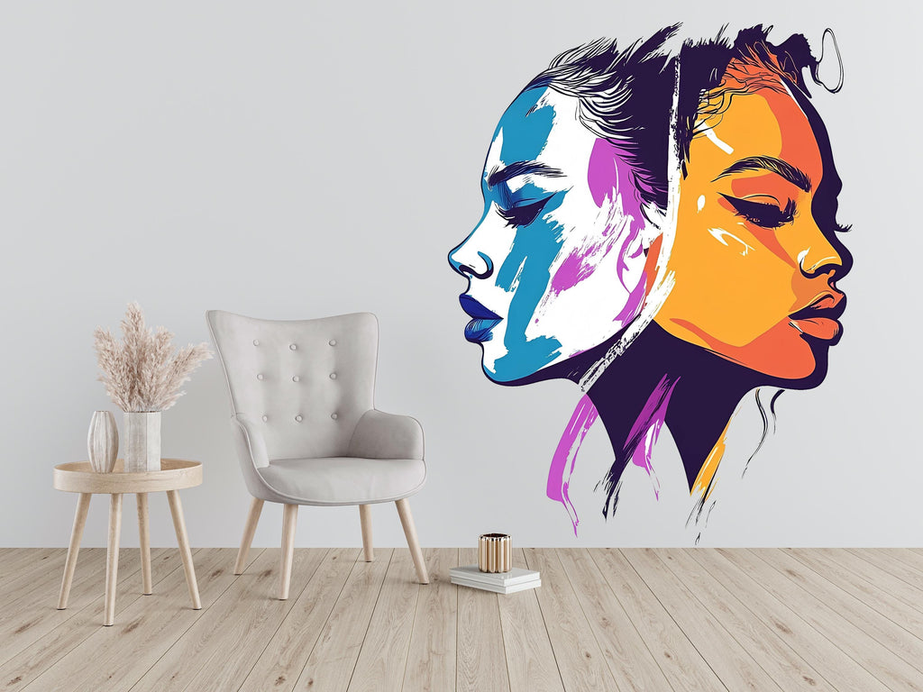 Abstract Face Wall Decal, Modern Woman Wall Art, Fashion Wall Sticker, Abstract Portrait Wall Decor, Beauty Salon Wall Decal, 049gm
