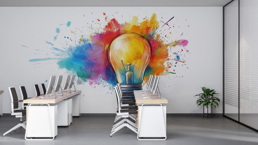 Light Bulb Wall Decal, Idea Wall Art, Creative Office Wall Sticker, Color Splash Wall Decal, Modern Wall Decor, Innovation Wall Art, 050gm