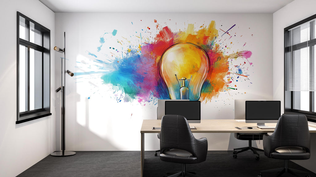 Light Bulb Wall Decal, Idea Wall Art, Creative Office Wall Sticker, Color Splash Wall Decal, Modern Wall Decor, Innovation Wall Art, 050gm