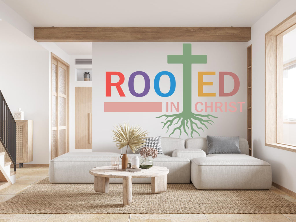 Rooted in Christ, Religious Wall Sign, Christian Wall Words, Church Sanctuary Wall Art, Church Wall Decor, Religious Wall Art