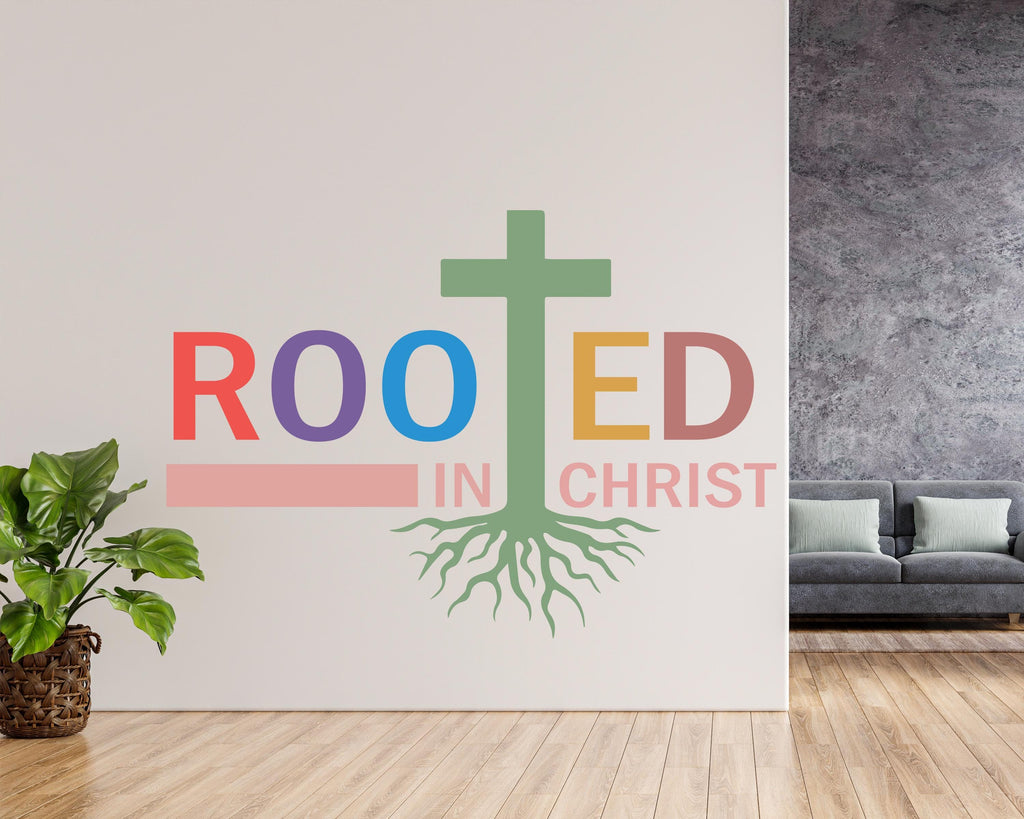 Rooted in Christ, Religious Wall Sign, Christian Wall Words, Church Sanctuary Wall Art, Church Wall Decor, Religious Wall Art