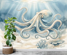 Load image into Gallery viewer, Octopus Fish Restaurant Watercolor Wall Mural – Octopus wall decor Oceal wall decal, Restaurant wall art Kids Room or Nursery 893RS