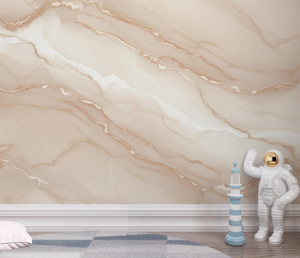 Elegant Neutral Marble Wallpaper – Blush Beige & Ivory Veining – Soft Watercolor Stone Effect