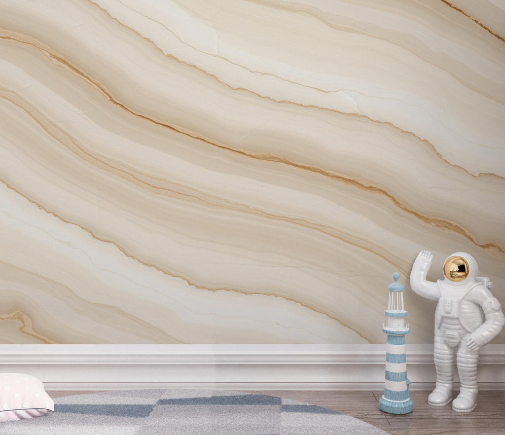 Luxury Neutral Marble Wallpaper – Soft Ivory & Warm Beige Veining – Watercolor Stone Texture – Elegant Calm Wall Design