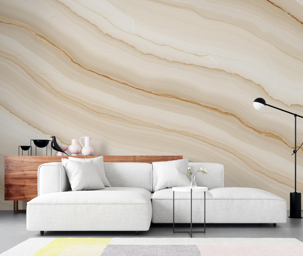 Luxury Neutral Marble Wallpaper – Soft Ivory & Warm Beige Veining – Watercolor Stone Texture – Elegant Calm Wall Design