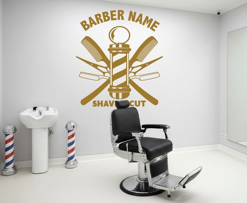 Barber Shop Wall Decal – Modern Barbershop Vinyl Wall Sticker – Hair Salon Wall Art – Grooming Studio Decor