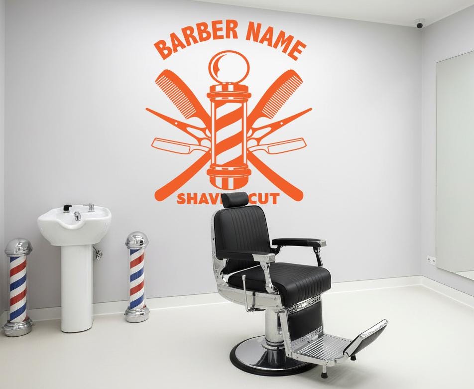 Barber Shop Wall Decal – Modern Barbershop Vinyl Wall Sticker – Hair Salon Wall Art – Grooming Studio Decor