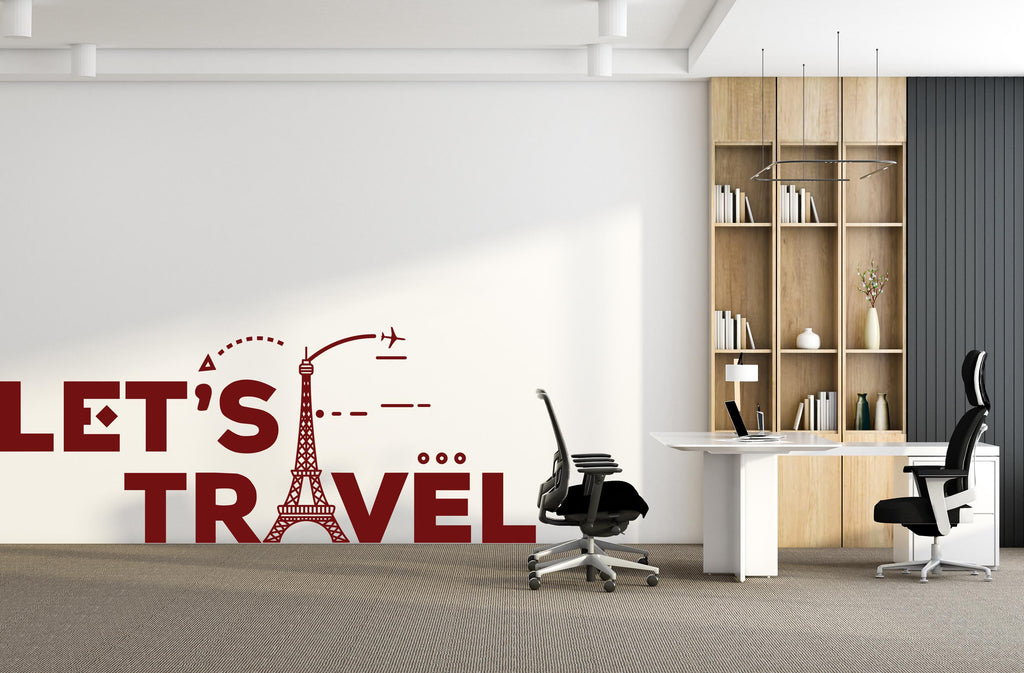 Travel Agency Decoration, Travel Agency wall decal, Airplane Cities wall art decor, Let's Travel wall sticker, Office wall decor 768LU