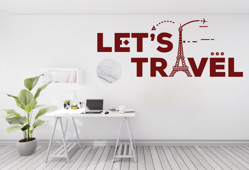 Travel Agency Decoration, Travel Agency wall decal, Airplane Cities wall art decor, Let's Travel wall sticker, Office wall decor 768LU