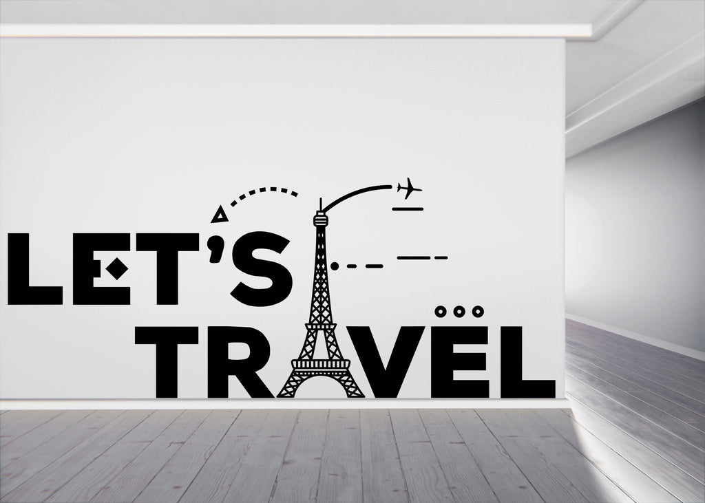 Travel Agency Decoration, Travel Agency wall decal, Airplane Cities wall art decor, Let's Travel wall sticker, Office wall decor 768LU