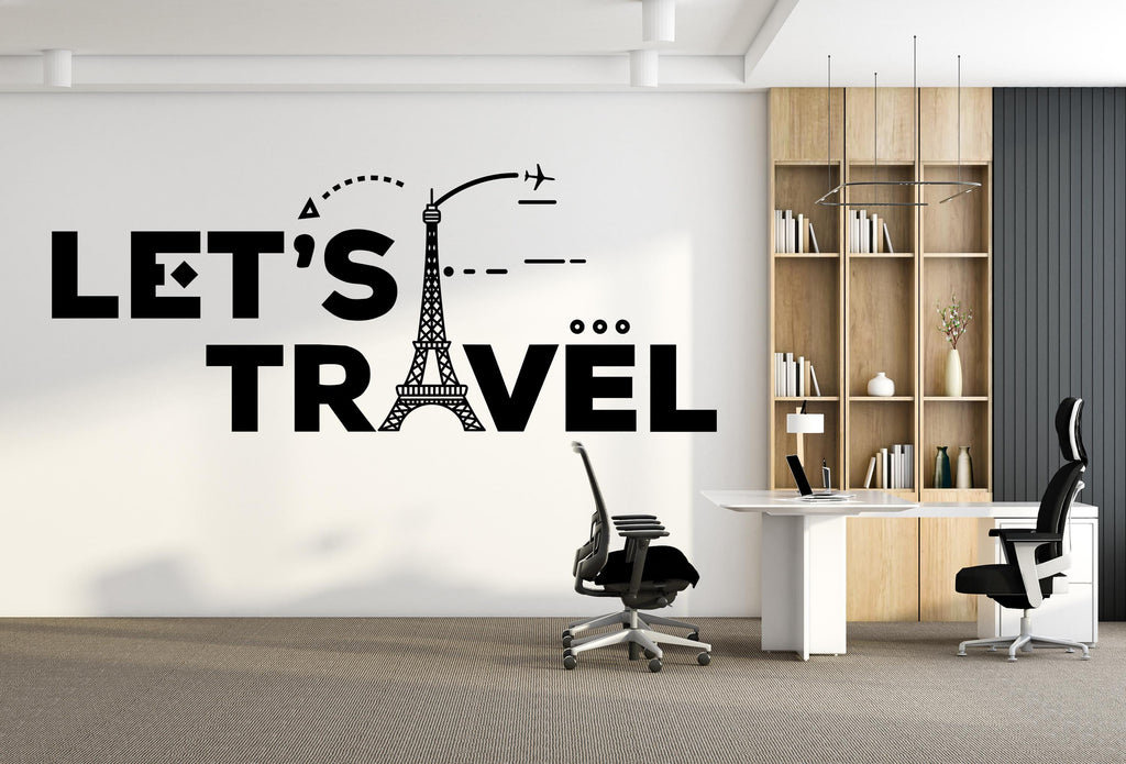 Travel Agency Decoration, Travel Agency wall decal, Airplane Cities wall art decor, Let's Travel wall sticker, Office wall decor 768LU