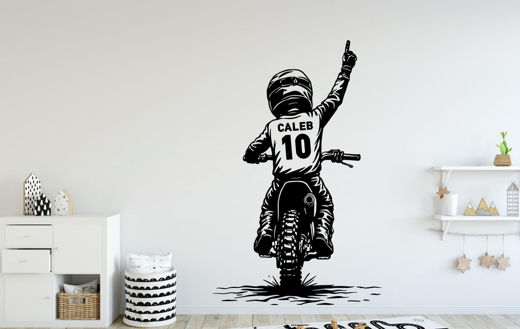 Little Boy Motocross Wall Decal, Personalized Gifts Custom Name Bike Wall sticker, Motocross wall art Kids room Decal