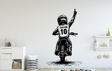 Load image into Gallery viewer, Little Boy Motocross Wall Decal, Personalized Gifts Custom Name Bike Wall sticker, Motocross wall art Kids room Decal