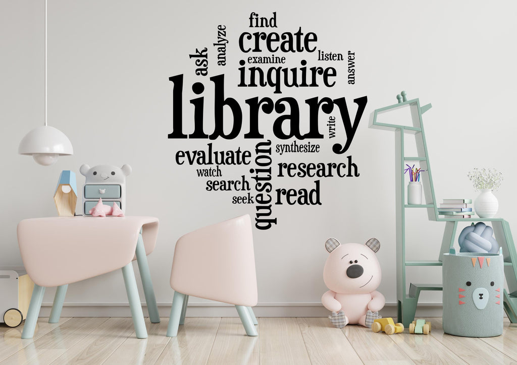Library vinyl wall art decals, book shelves decor, library wall decal, education decals, reading room, nurseries, school, kids gifts 003LU