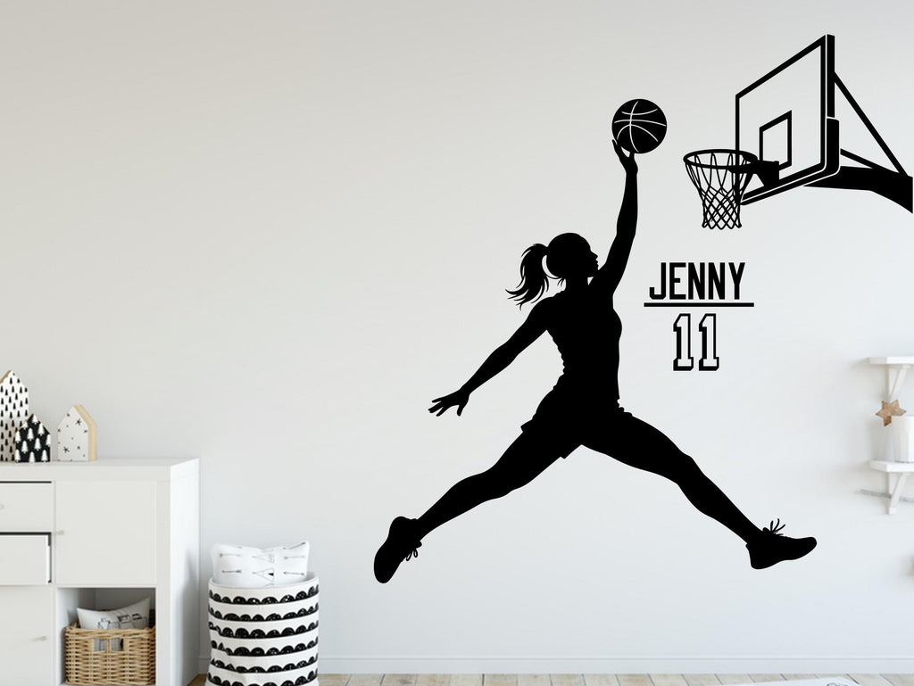 Basketball Girl Wall Decal, Custom Name Wall sticker, Personalized gifts Basket art Kids room Decor