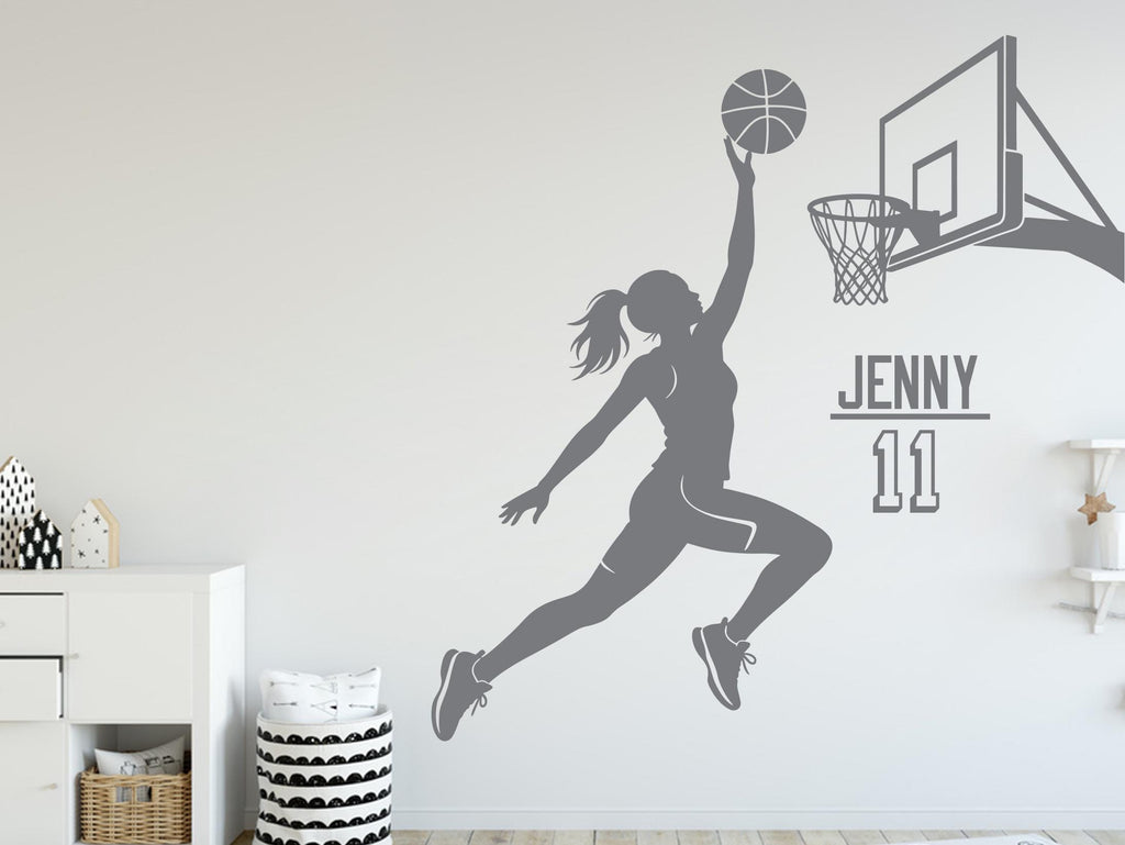 Basketball Girl Wall Decal, Custom Name Kids Room Decor
