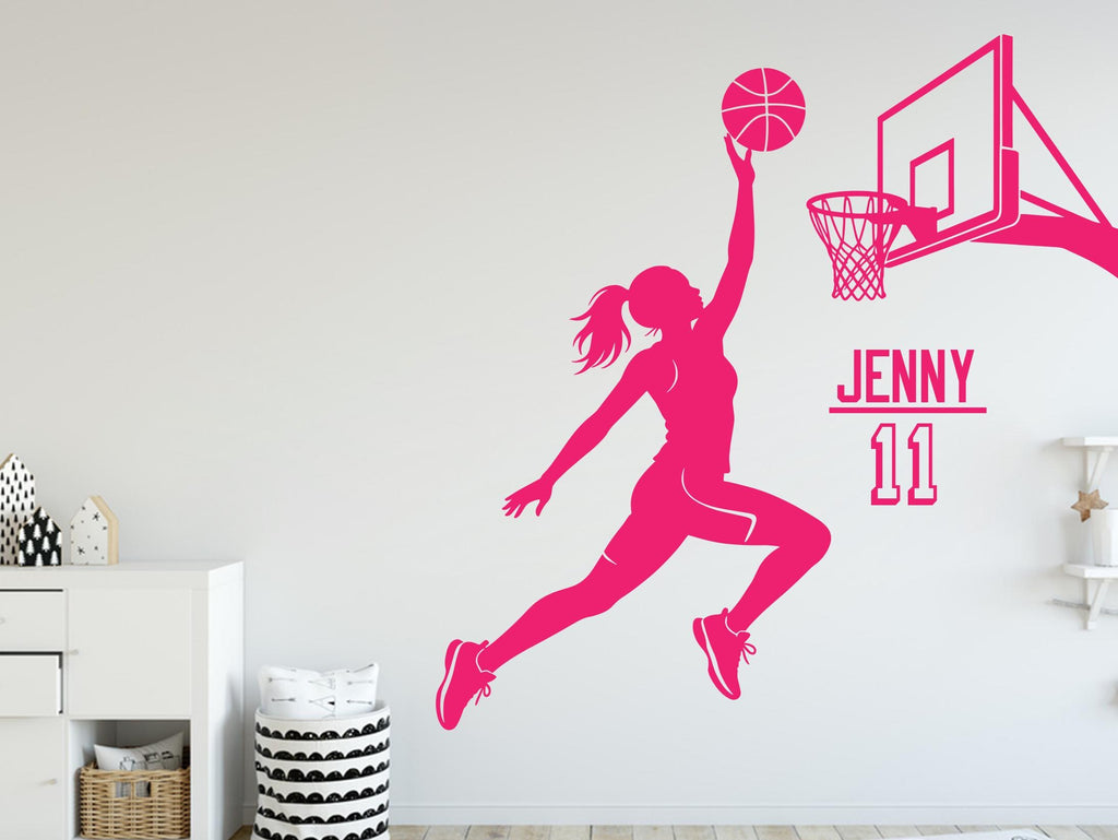 Basketball Girl Wall Decal, Custom Name Kids Room Decor