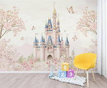 Load image into Gallery viewer, Luxury Fairytale Castle Wallpaper – Feminine Pastel Princess Wall Mural, Watercolor Medieval Castle, Blush &amp; Cream