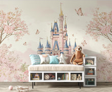 Load image into Gallery viewer, Luxury Fairytale Castle Wallpaper – Feminine Pastel Princess Wall Mural, Watercolor Medieval Castle, Blush &amp; Cream