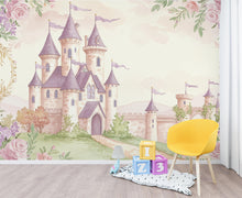 Load image into Gallery viewer, Luxury Fairytale Castle Wallpaper – Princess Wall Mural, Pastel Watercolor Castle