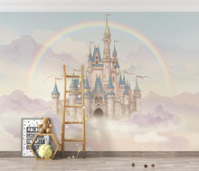 Load image into Gallery viewer, Rainbow Fairytale Castle Wallpaper – Princess Wall Mural, Watercolor Medieval Castle Peel and Stick