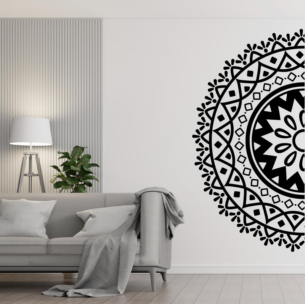 Half Mandala Wall Decal, Sacred Geometry Wall Sticker, Minimalist Mandala Wall Art, Boho Bedroom Decor, Peel And Stick Mandala Decal 781LU