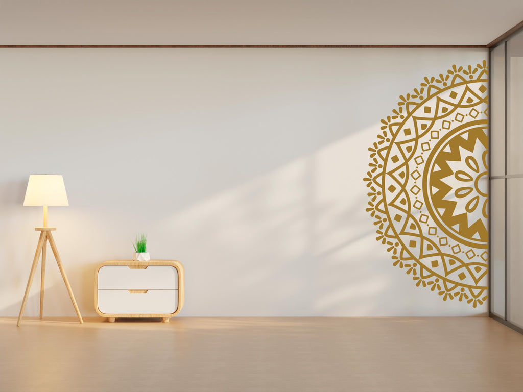 Half Mandala Wall Decal, Sacred Geometry Wall Sticker, Minimalist Mandala Wall Art, Boho Bedroom Decor, Peel And Stick Mandala Decal 781LU
