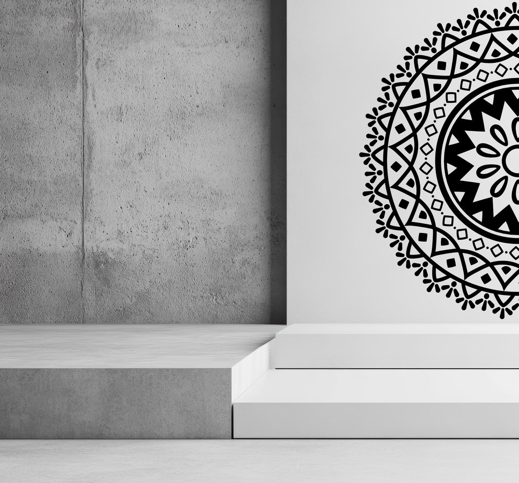 Half Mandala Wall Decal, Sacred Geometry Wall Sticker, Minimalist Mandala Wall Art, Boho Bedroom Decor, Peel And Stick Mandala Decal 781LU