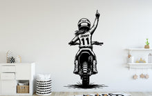 Load image into Gallery viewer, Little Girl Motocross Wall Decal, Personalized Gifts Custom Name Bike Wall sticker, Motocross wall art Kids room Decal
