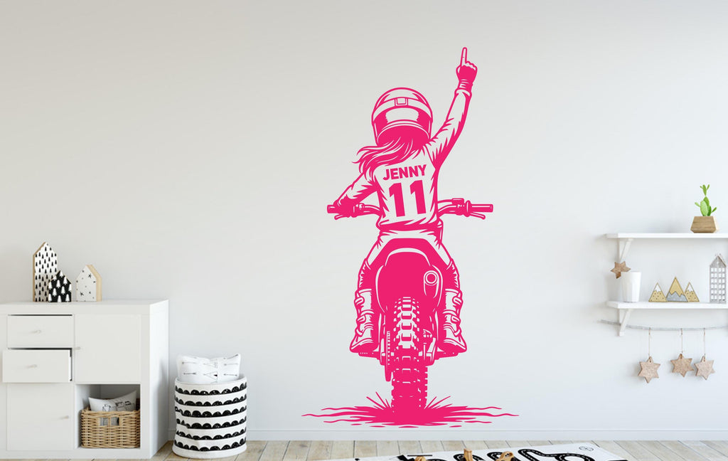 Little Girl Motocross Wall Decal, Personalized Gifts Custom Name Bike Wall sticker, Motocross wall art Kids room Decal