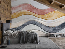 Load image into Gallery viewer, Colorful Textured Wave Wallpaper Wall Decal 3D Plush Effect Mural Neutral Boho Accent Wall Art Modern Bedroom Decor Soft Sculpted Wallpaper