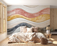 Load image into Gallery viewer, Colorful Textured Wave Wallpaper Wall Decal 3D Plush Effect Mural Neutral Boho Accent Wall Art Modern Bedroom Decor Soft Sculpted Wallpaper