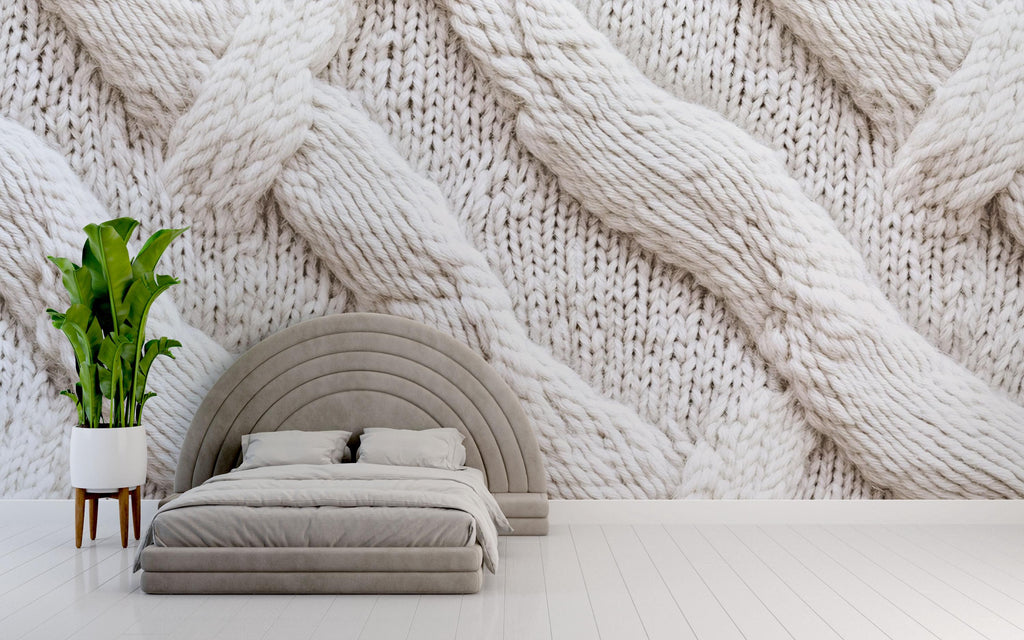 Chunky Knit Wallpaper Wall Decal 3D Cable Knit Texture Mural Cozy Neutral Bedroom Accent Wall Scandinavian Modern Soft Sweater Wallpaper
