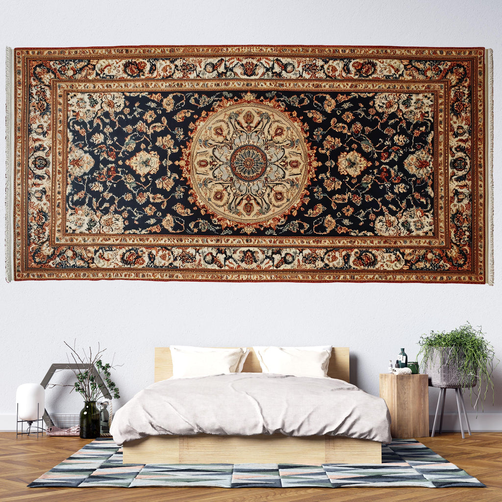 Persian Rug Wallpaper Wall Decal Vintage Oriental Carpet Mural Navy Boho Bedroom Accent Wall Art Traditional Medallion Statement Wallpaper