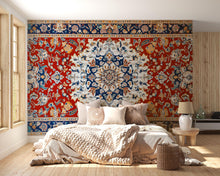 Load image into Gallery viewer, Red Persian Rug Wallpaper Wall Decal Oriental Medallion Mural Boho Vintage Accent Wall Art Traditional Carpet Bedroom Statement Wallpaper