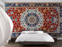 Load image into Gallery viewer, Red Persian Rug Wallpaper Wall Decal Oriental Medallion Mural Boho Vintage Accent Wall Art Traditional Carpet Bedroom Statement Wallpaper