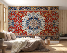Load image into Gallery viewer, Red Persian Rug Wallpaper Wall Decal Oriental Medallion Mural Boho Vintage Accent Wall Art Traditional Carpet Bedroom Statement Wallpaper
