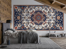 Load image into Gallery viewer, Blue Persian Rug Wallpaper Wall Decal Oriental Medallion Mural Boho Vintage Accent Wall Art Traditional Carpet Statement Wallpaper