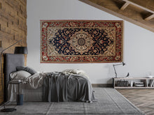 Load image into Gallery viewer, Vintage Persian Rug Wallpaper Wall Decal Oriental Medallion Mural Red Navy Traditional Carpet Accent Wall Boho Bedroom Statement Decor