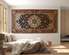 Load image into Gallery viewer, Vintage Persian Rug Wallpaper Wall Decal Oriental Medallion Mural Red Navy Traditional Carpet Accent Wall Boho Bedroom Statement Decor
