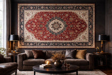 Load image into Gallery viewer, Dark Persian Rug Wallpaper Wall Decal Vintage Oriental Carpet Mural Red Medallion Moody Accent Wall Traditional Statement Wallpaper
