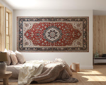 Load image into Gallery viewer, Dark Persian Rug Wallpaper Wall Decal Vintage Oriental Carpet Mural Red Medallion Moody Accent Wall Traditional Statement Wallpaper